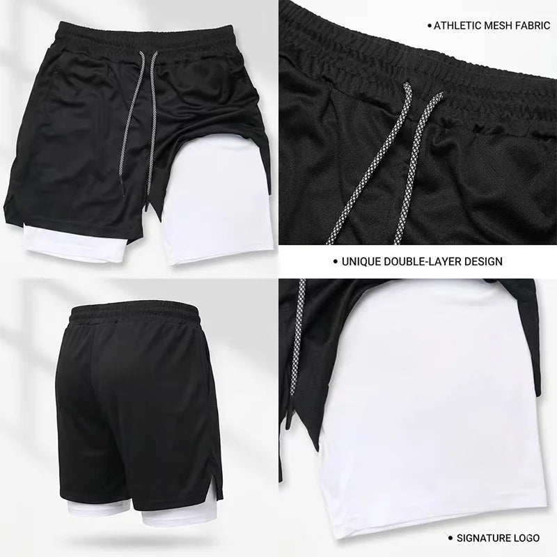 Men's UFC GYM 2-in-1 Compression Shorts Quick Dry Breathable Running Gym Training Shorts with Built-in Liner and Logo wx215
