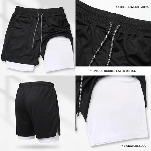 Men's UFC GYM 2-in-1 Compression Shorts Quick Dry Breathable Running Gym Training Shorts with Built-in Liner and Logo wx215