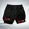 Men's UFC GYM 2-in-1 Compression Shorts Quick Dry Breathable Running Gym Training Shorts with Built-in Liner and Logo wx215