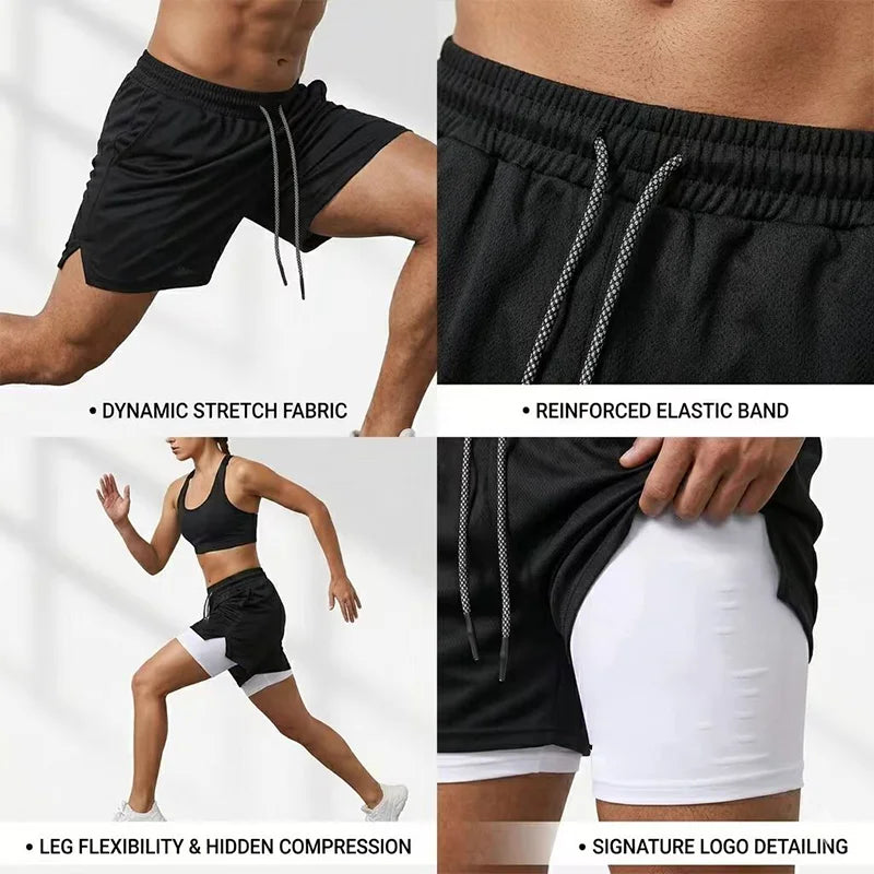 Men's UFC GYM 2-in-1 Compression Shorts Quick Dry Breathable Running Gym Training Shorts with Built-in Liner and Logo wx215