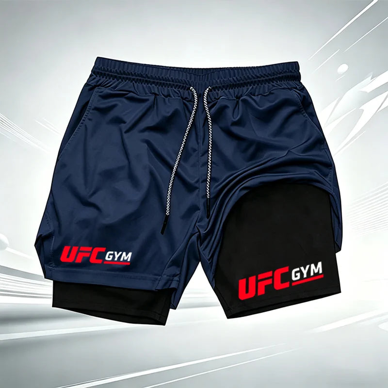 Men's UFC GYM 2-in-1 Compression Shorts Quick Dry Breathable Running Gym Training Shorts with Built-in Liner and Logo wx215