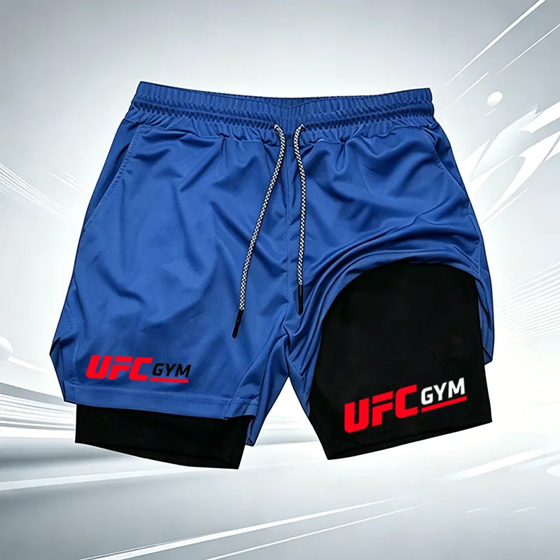 Men's UFC GYM 2-in-1 Compression Shorts Quick Dry Breathable Running Gym Training Shorts with Built-in Liner and Logo wx215